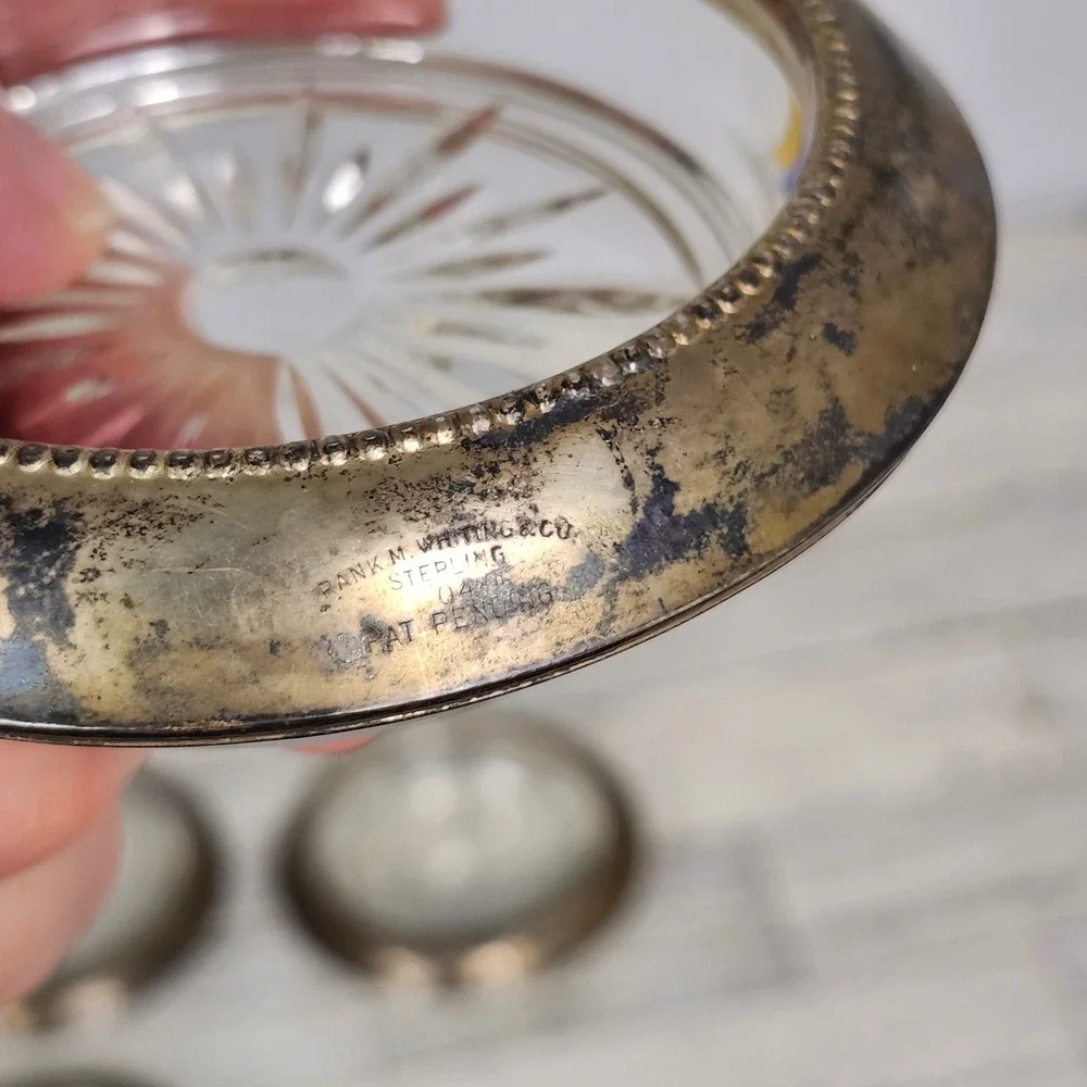 VTG. Frank M. Whiting Sterling Silver & Glass Coasters Set of 4 Mid Century
